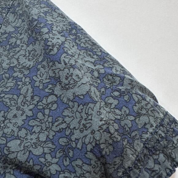 paperdenim&cloth Shirt Men L Blue Floral Short Sleeve Button Down Slim Fit HOLE - Picture 2 of 7